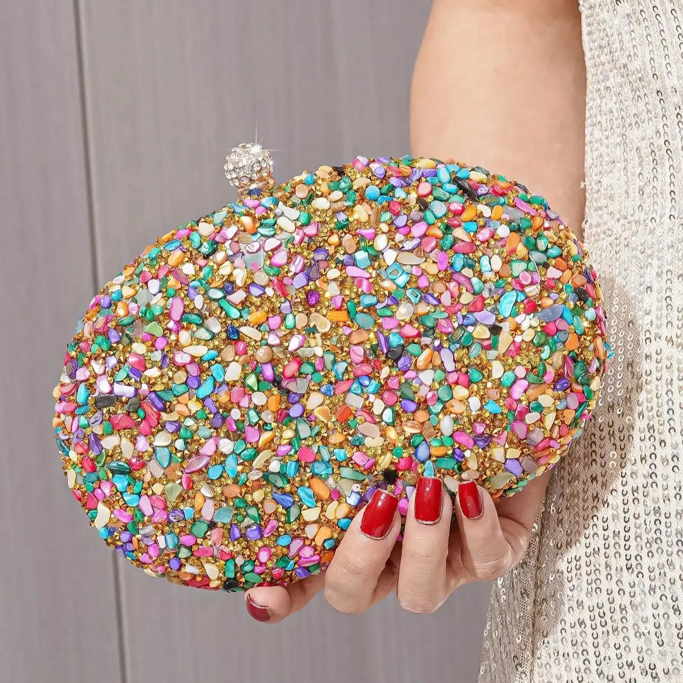 Circular Rhinestones Stones Evening Bags One Side Diamonds Bohemian Style Dress Beach Purse With Hanlde Shoulder 250731