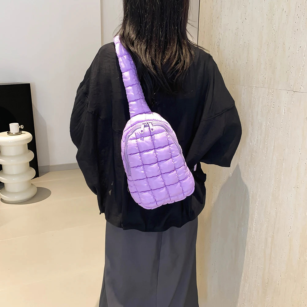 Women Quilted Chest Bag Puffer Crossbody Sling Bag Adjustable Strap Simple Shoulder Bag Casual Waist Pack Outdoor Travel Bag 250731