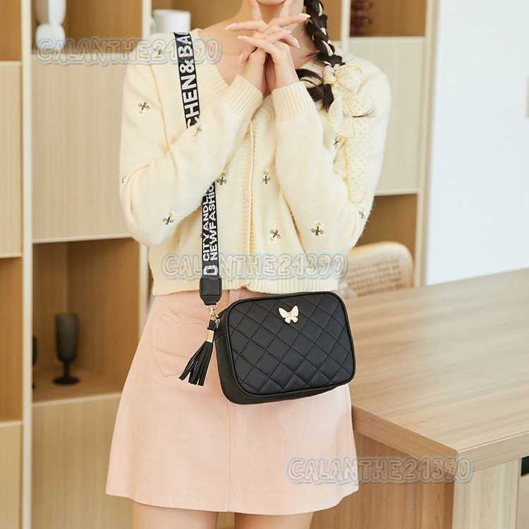 Womens Bag New Casual Quilted Embroidered Butterfly Decor Single Shoulder Bag Tassel Strap Printed Crossbody Small Square Bag H250801