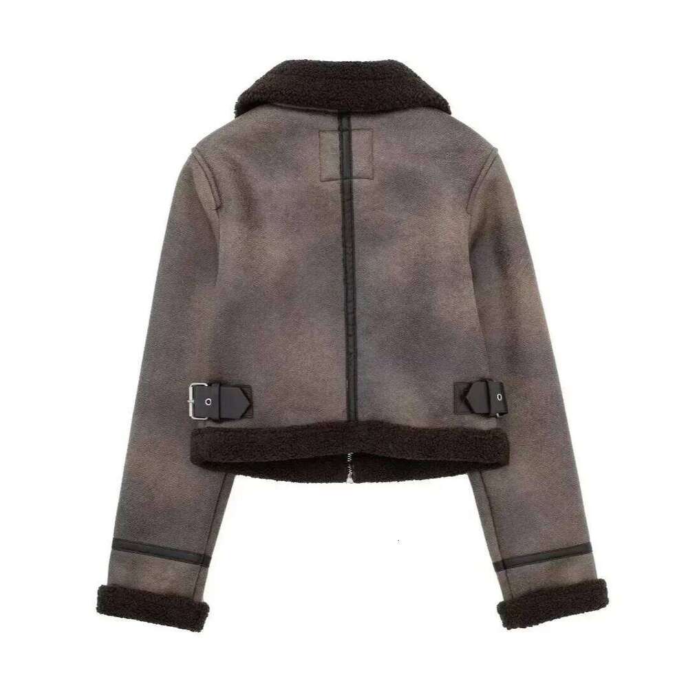 hoodie Winter New Style Washed Loose Short Motorcycle Jacket Women's Fur Leather Zipper Collar Coat Casual Fashion Outerwear jacket5624