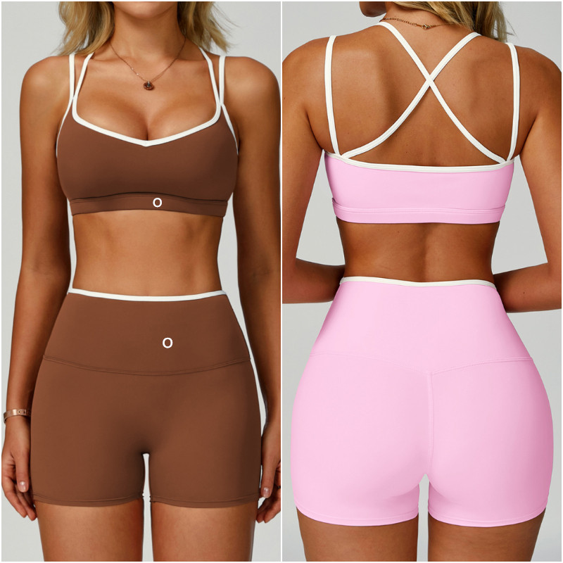9238 Women Yoga Outfit Sets 2 pcs Pants Vest Exercise Sport Gym Running Trainer Casual Shorts Elastic High Waist Close-Fitting Sportwear Sleeveless