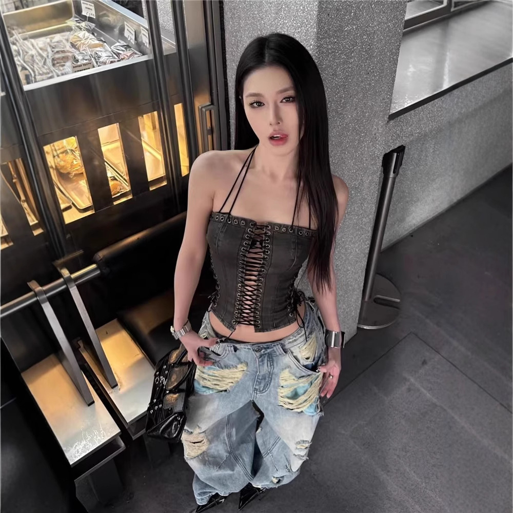 2025 Summer New Street Style Women's Low Waist Wide Leg Tear Thin Loose High Waist Long Beggar Pants Designer Jeans Designer Pants Women's J