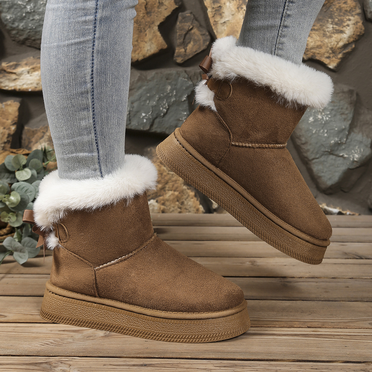 free shipping designer Thick-soled furry mouth bow knot warm large-sized fleece thickened snow boots with exquisite patterns a8