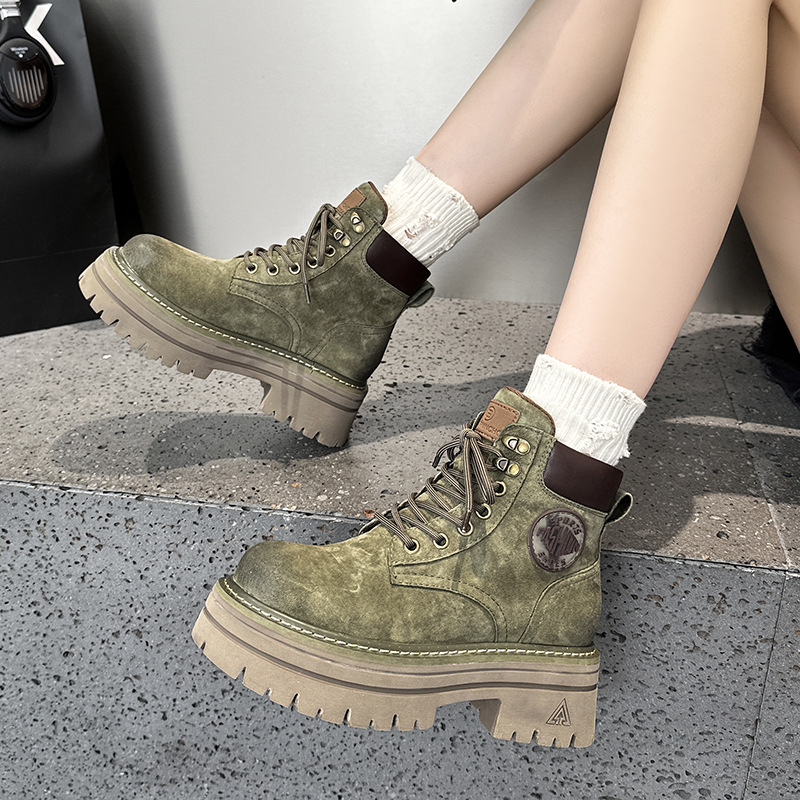 New Free Shipping designer boots for womens boots PINK green brown New Fashionable Internally raised leather thick soled Martin boots