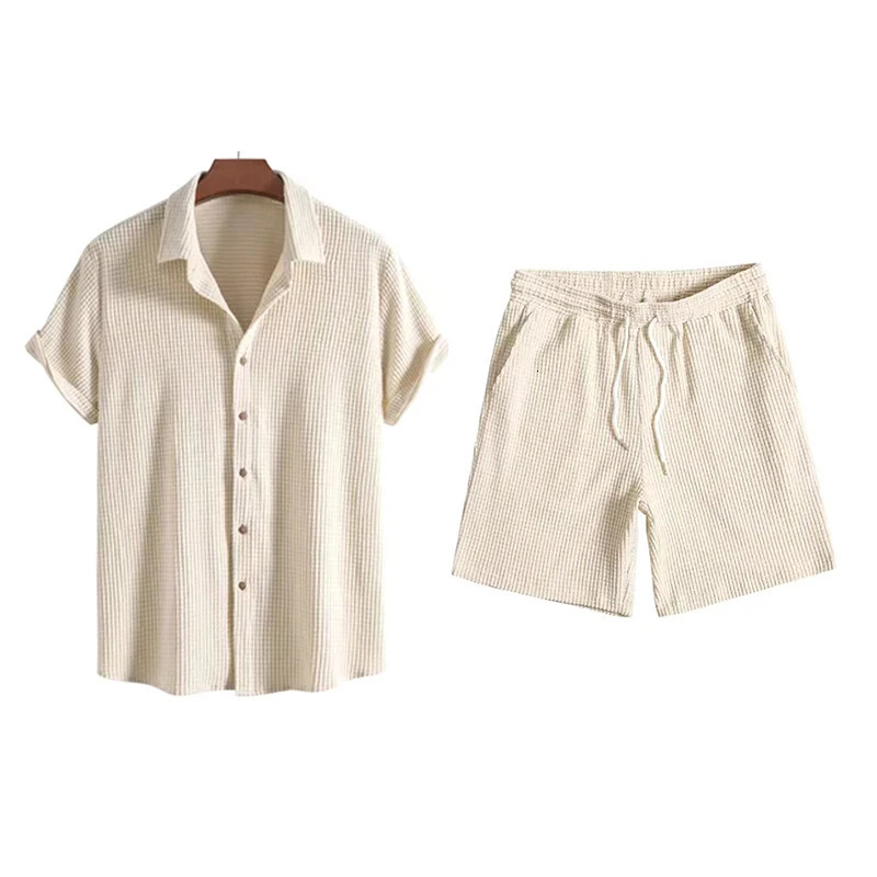 Men Corduroy Suits Solid Color Short Sleeve Lapel Button Shirts And Shorts Two Piece Sets Fashion Streetwear Mens Casual Outfit 250724