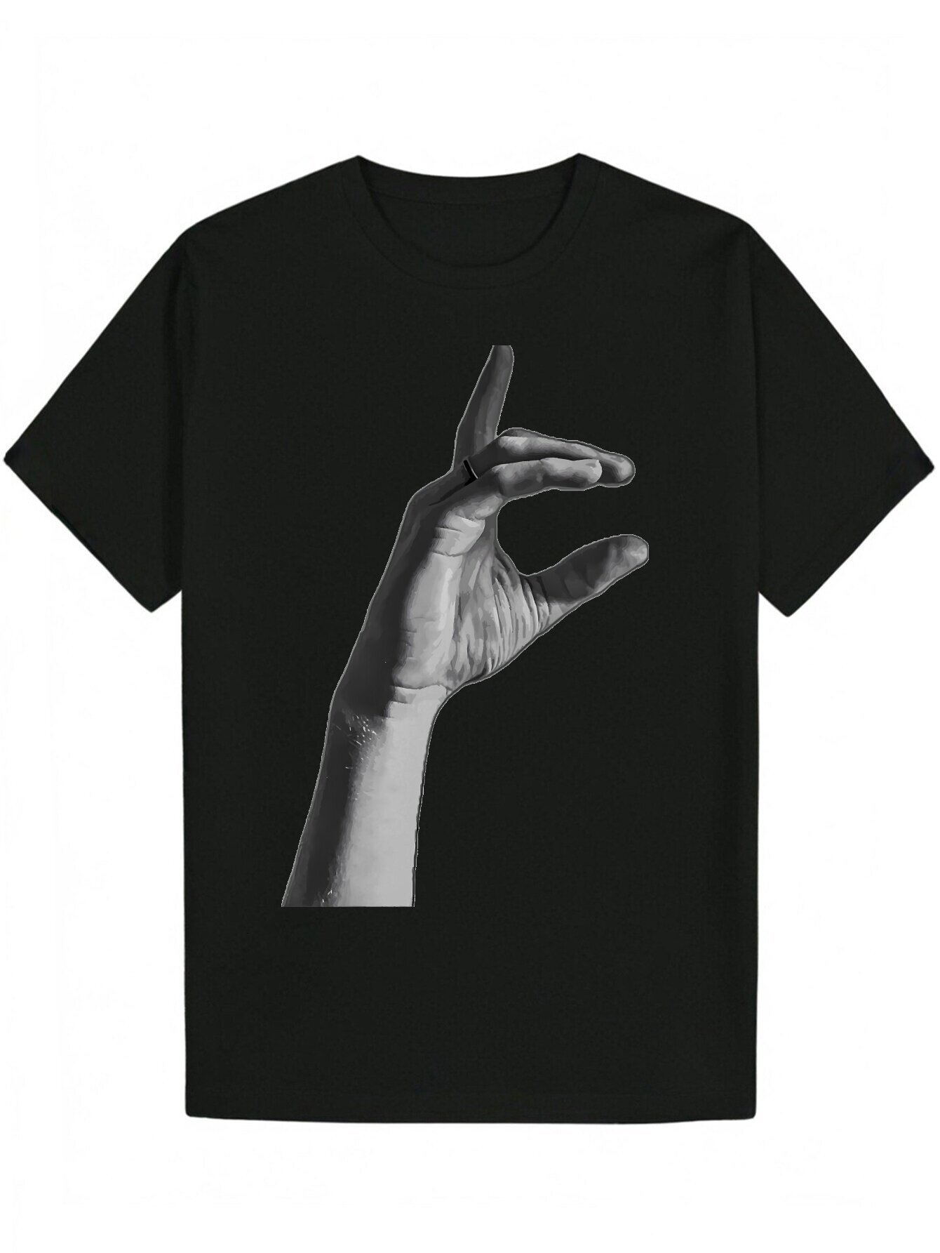 Men's Humorous Graphic - Style Black Short Sleeve T-Shirt with Unique Gesture Print, Casual Polyester Fiber, Machine Washable, Perfect Summer Gif