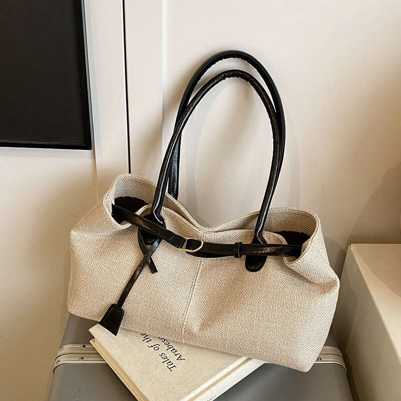 Casual Large Capacity Canvas for Women 2025 New Commuter Versatile Shoulder Underarm Color Block Handheld Tote Bag