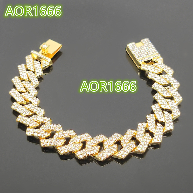 New Fashion Hip Hop 15mm Pink Diamonds Cuban Chain Gold Plated Zinc Alloy Cuban Link Chain Necklace for Men Jewelry Necklace