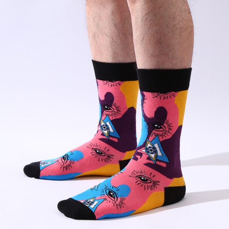 1 pair of red lip and eye series mid tube trendy socks for men, European and American fashion trend couple socks, plus size socks