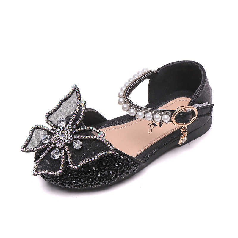 Sandals Girls' Princess Shoes Summer New Bowknot Pearl Sandals Children's Single Shoes Baby High-Value Little Leather Shoes