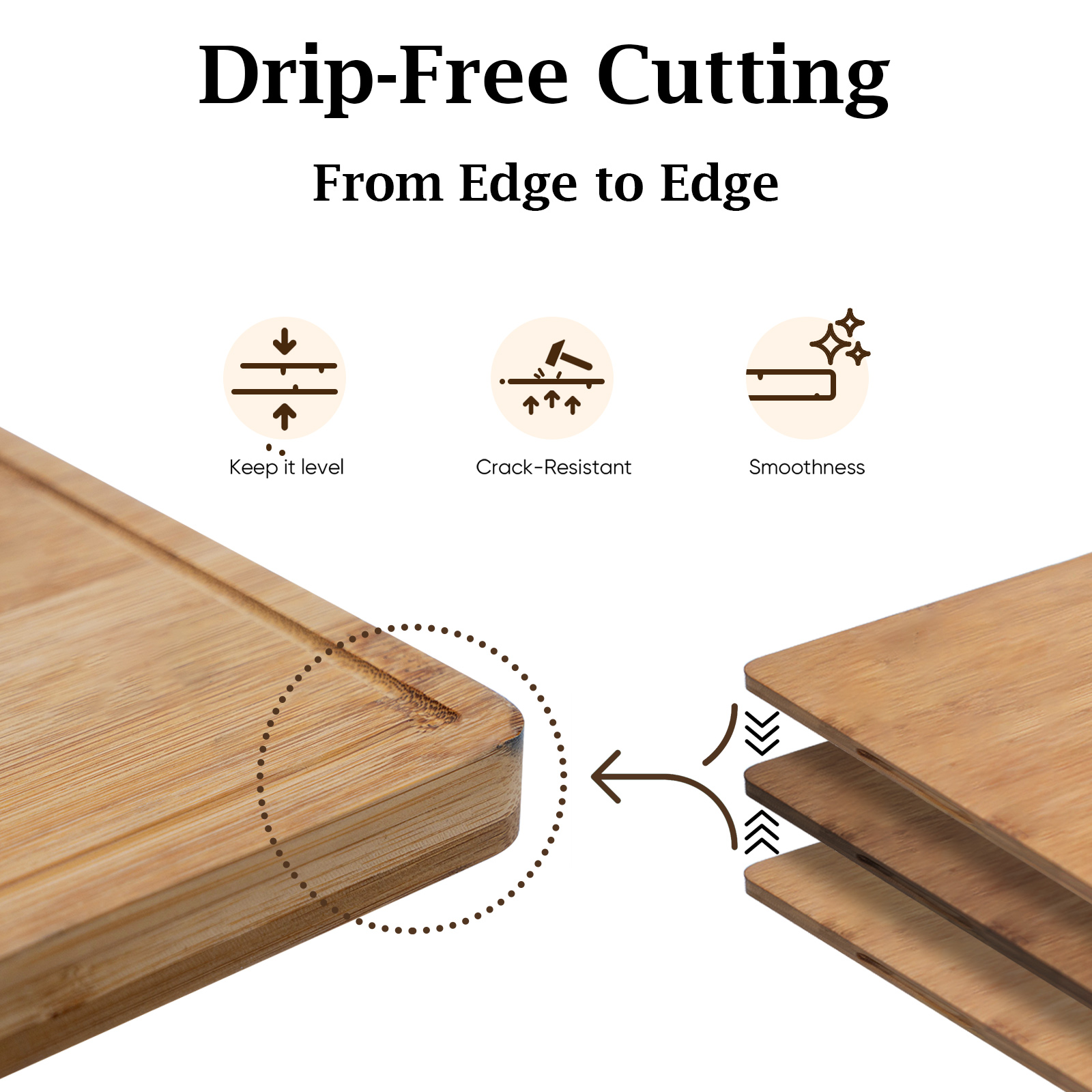 3-Piece Bamboo Cutting Board Set - Reversible with Juice Groove, Non-Slip Pads - for Meat, Vegetables, Cheese - Pre-Oiled Natural Wood - Kitchen Gift