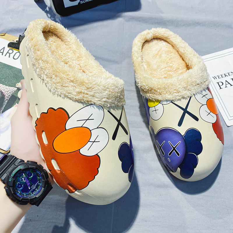 Lanjia- 2025 New Designer Winter Wool-Lined Men's Slippers, Large-Sized Thick-Soled For Women, Fashionable And Warm Indoor Family Cartoon Cotton 