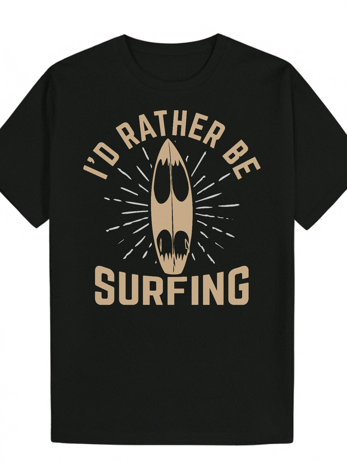 Men's Crew Neck Polyester T-Shirt with "I'd Rather Be Surfing" Print, Short Sleeve, Regular Fit, Suitable for Beach or Casual Summ