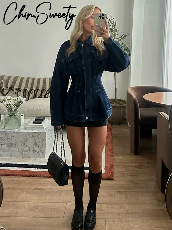 Vintage Washed Denim Women Shirt Slim Lapel Full Sleeve Single Breasted Female Jackets Autumn Fashion Lady Outerwear 250731