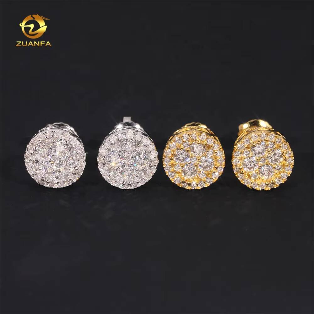 Bling Shining High Quality 18k Gold Plated Hip Hop Iced Out Moissanite Silver 925 Earrings