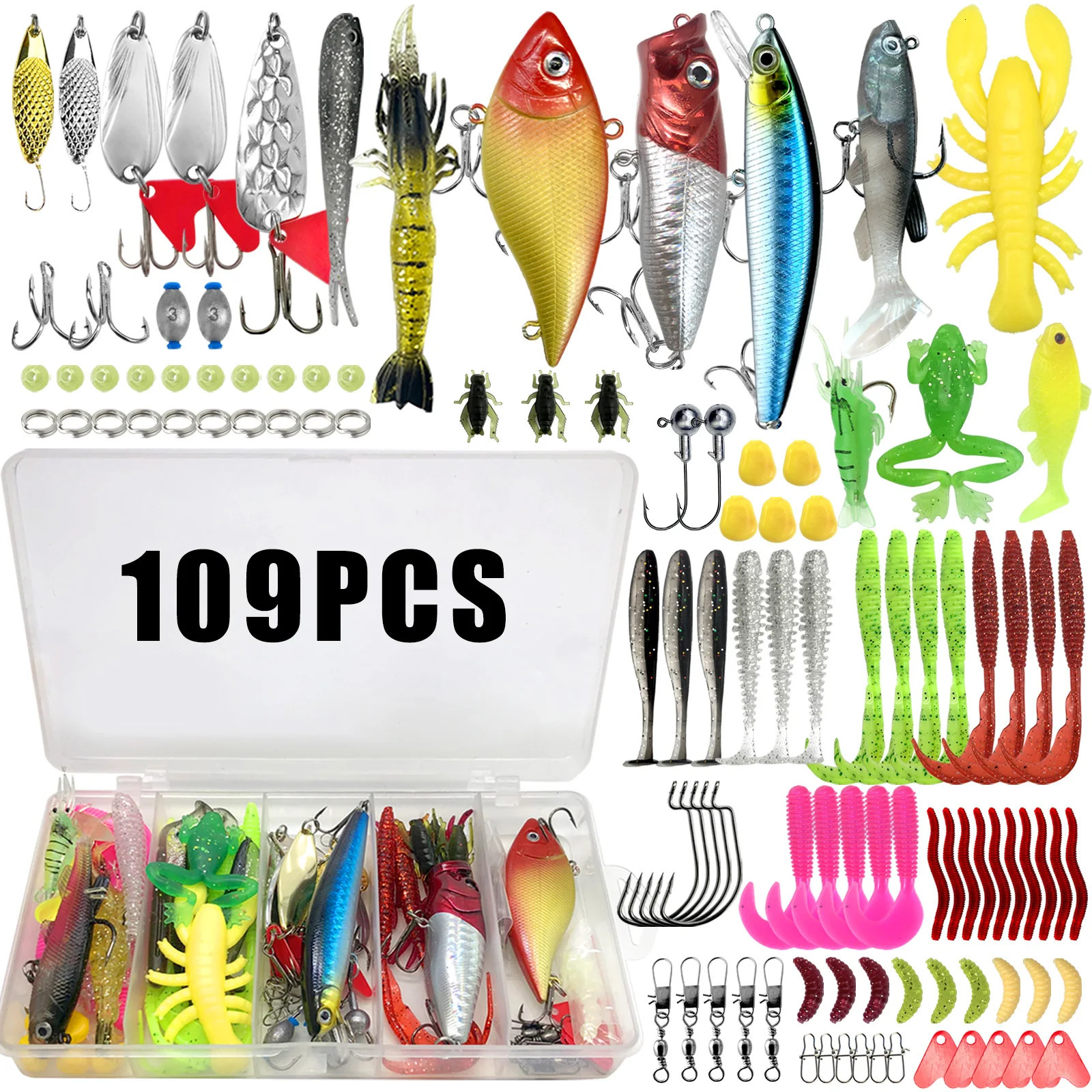 Fishing Lures Kit 60/109/141/219pcs Bait Set With Soft Lure Metal Spoons Hard Minnow Crankbait And Accessories With Tackle Box 250729