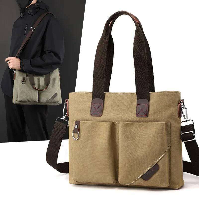 New Canvas Tote Trendy Casual Commuting A4 Book Files Crossbody Large Capacity Simple Shoulder Bag Laptop Handbag