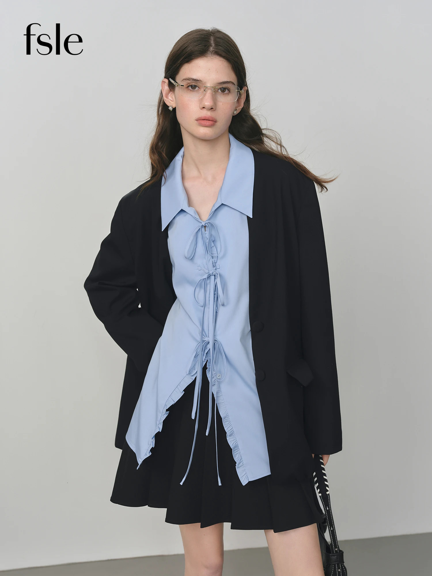 FSLE Elegant Collarless VNeck Oversized Blazer with Sash for Autumn Arrival Suits Coat 25FS13214 250731