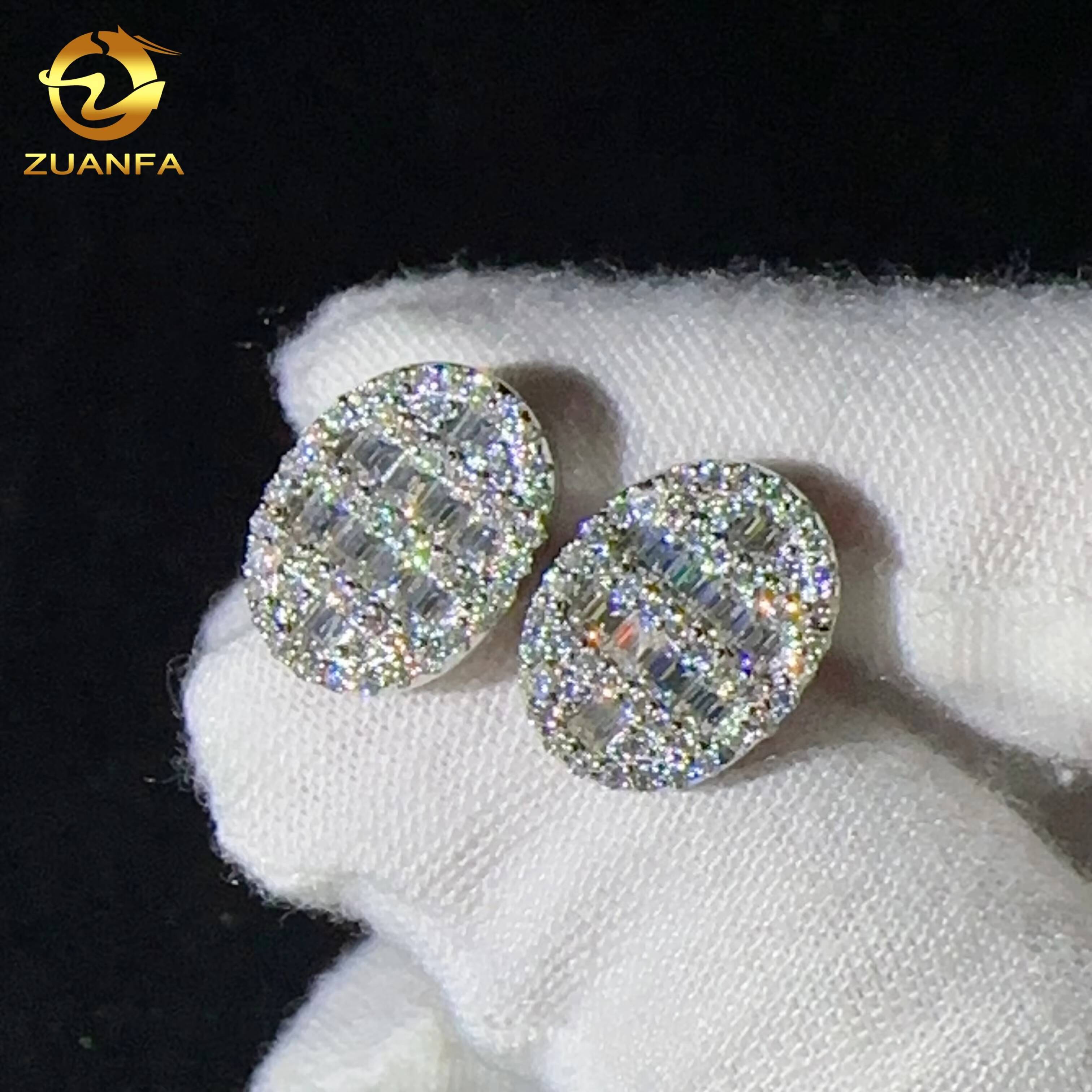 High Quality 925 Sterling Silver Fine Jewelry Earrings Luxury Shiny Men Vvs Moissanite Hip Hop Jewelry Diamond Earrings