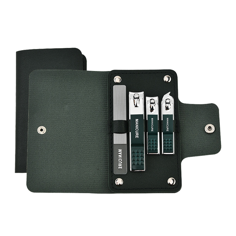 Elegant Multi-functional Manicure Kit: Expertly Crafted Toolset Inside a Stylish Leather Holder