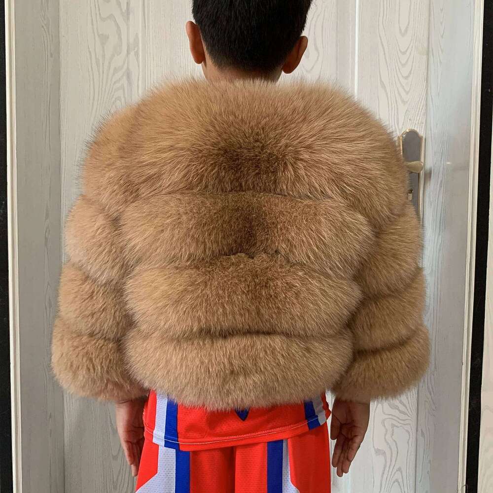 LHXDW Children's fur coat real fox fur childs fur jacket suitable for girls and boys aged 1-13 years old Kids fur jacket universal