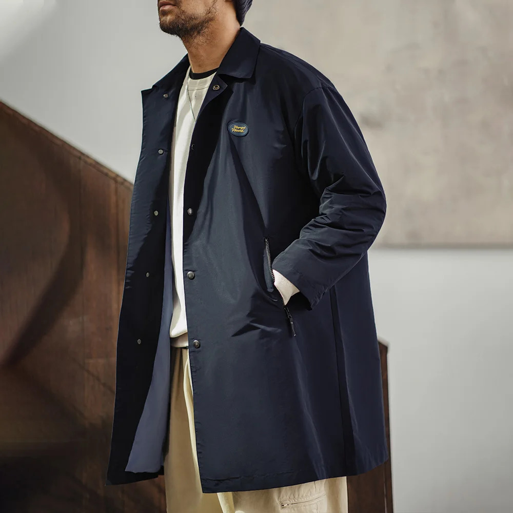 Maden Mens Vintage Balmacaan Waterproof Windbreaker Coat SingleBreasted MidLength Classic Collar Jacket for Spring and Autumn 250729