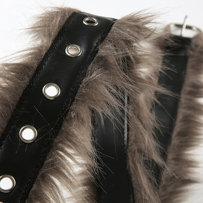 Cuteandpsycho Fur Patchwork Y2K Aesthetic Belts Vintage Chic Hole Adjustable Accessories Retro Casual Rock Style Leather Belts 250814