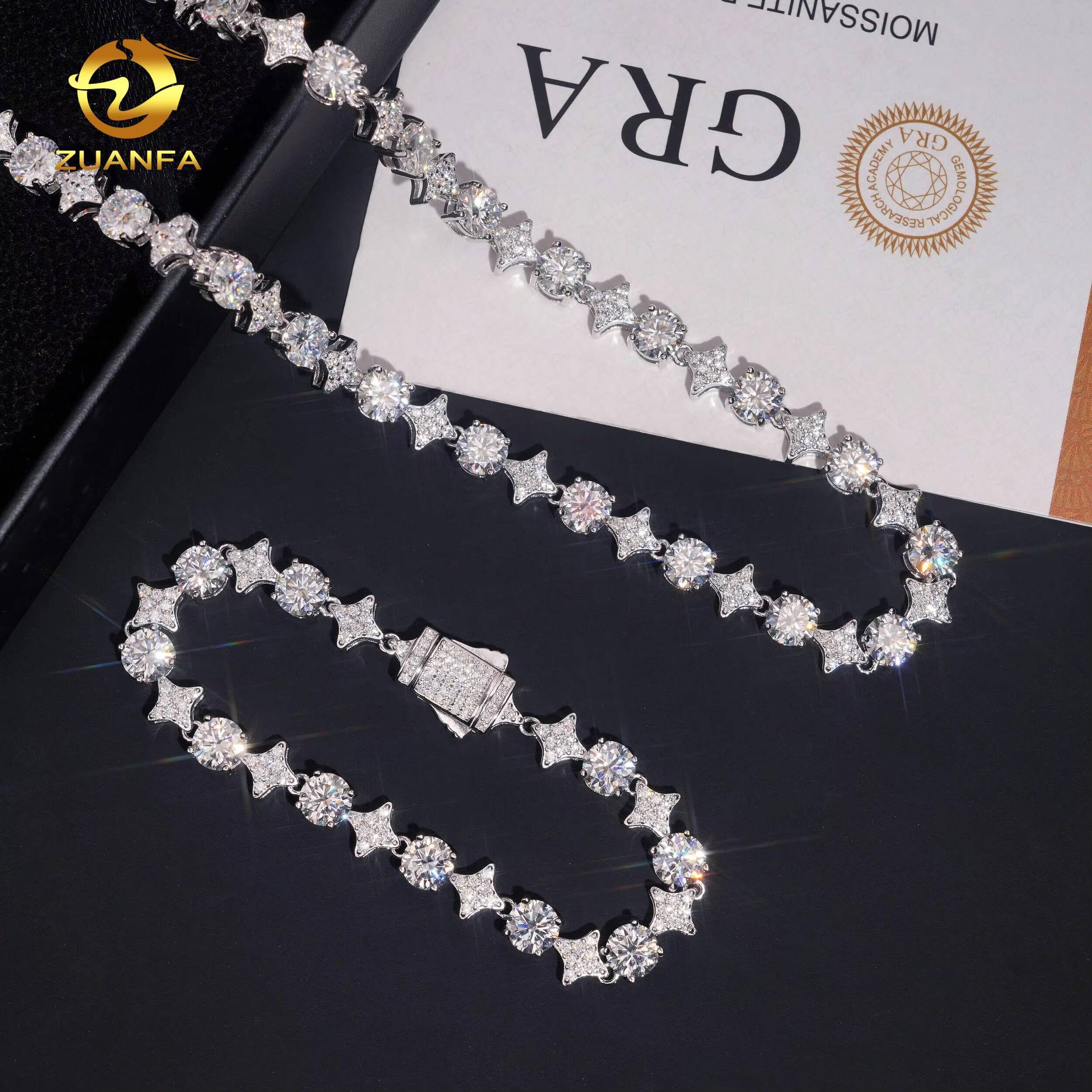 Iced Out 6.5mm Diamond Star Tennis Chain Bracelet Custom 925 Silver Hip Hop Men Jewelry D VVS Moissanite Link Chain Necklace