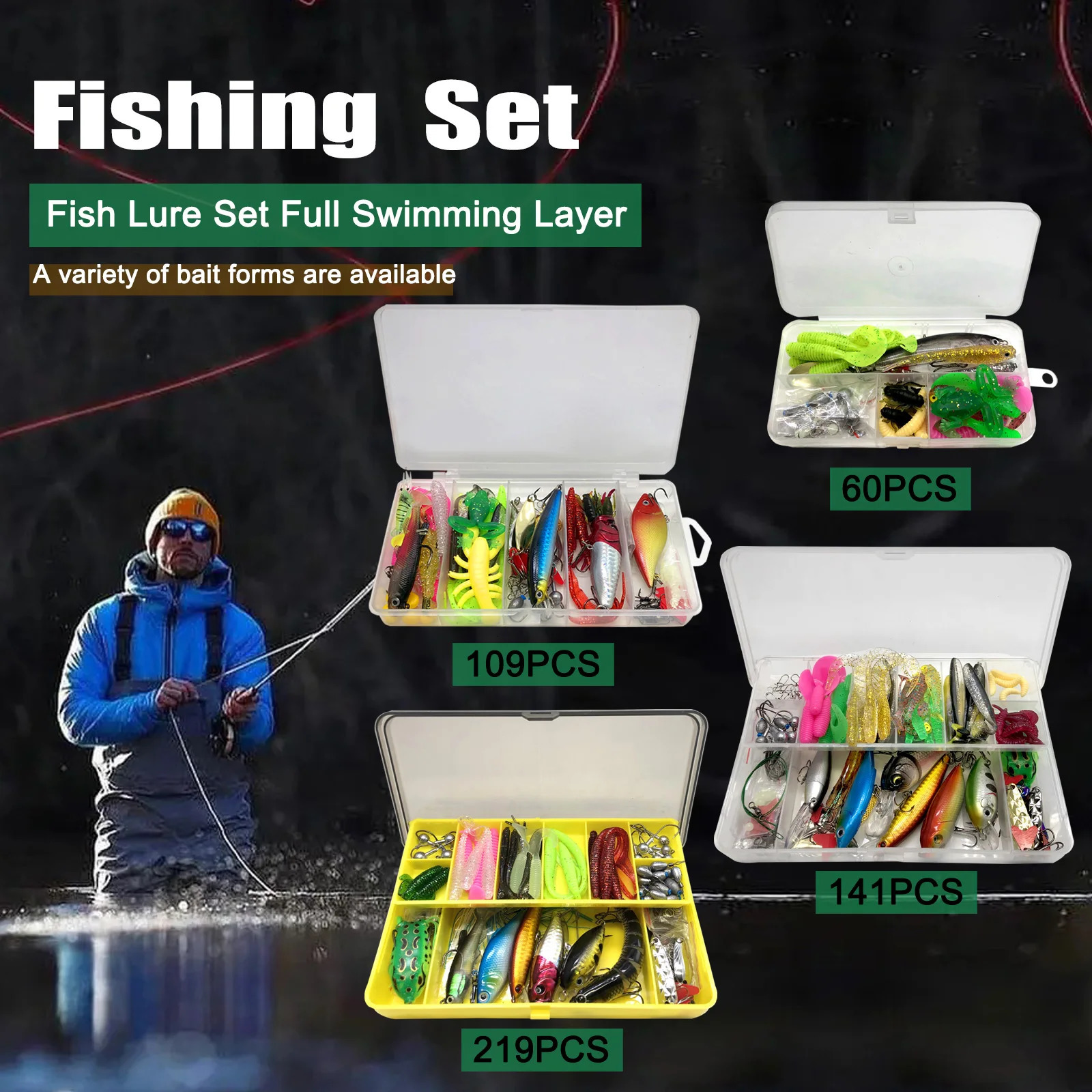 Fishing Lures Kit 60/109/141/219pcs Bait Set With Soft Lure Metal Spoons Hard Minnow Crankbait And Accessories With Tackle Box 250729