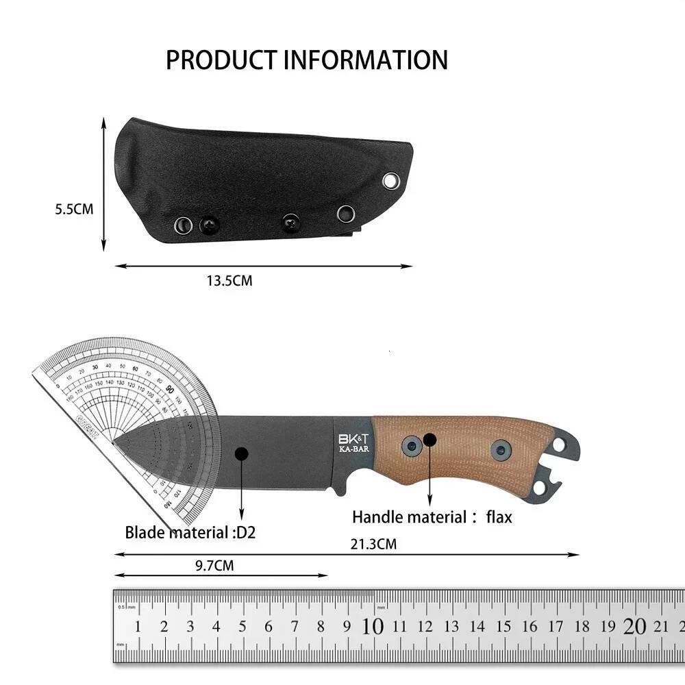 Fixed Tactical Knife Kabar BK11 Survival Men's Hunting Knifes D2 Black Blade Outdoor Self Defense Camping Cutting Tools high-quality
