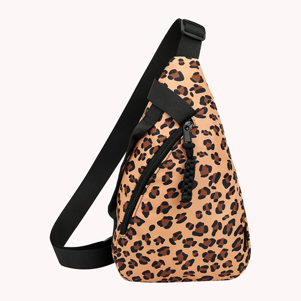 Women Leopard Print Chest Bag with Adjustable Strap Canvas Shoulder Bag Large Capacity Female Travel Commute Bag 250731