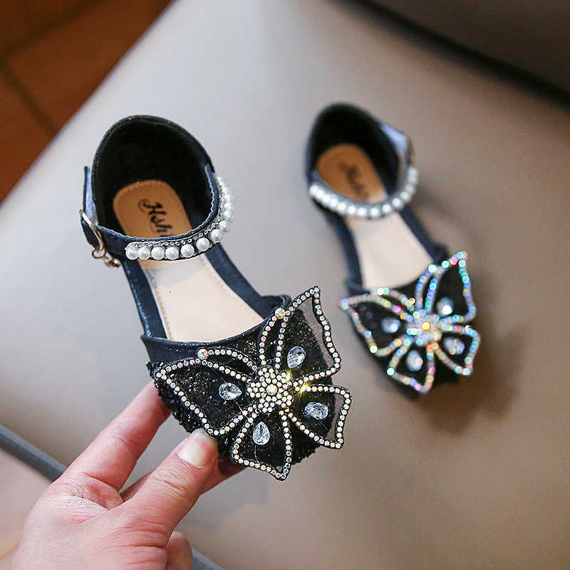 Sandals Girls' Princess Shoes Summer New Bowknot Pearl Sandals Children's Single Shoes Baby High-Value Little Leather Shoes
