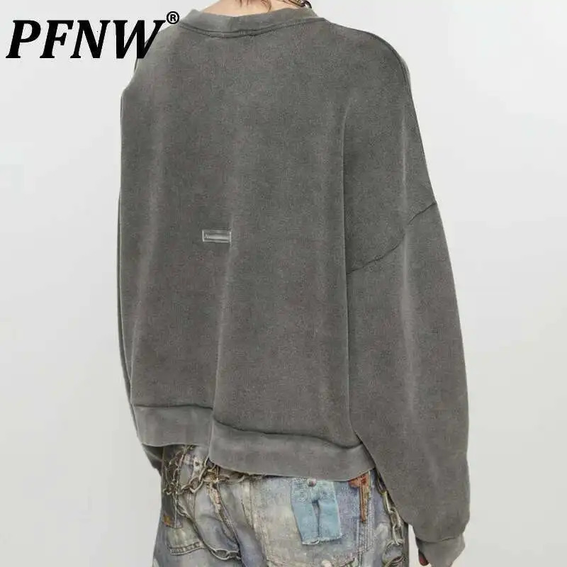 PFNW High Street Washed Distressed Round Neck Sweatshirt Unisex Loose Oversized Long Sleeve Drop Shoulder Pullover Top 28W5655 250729