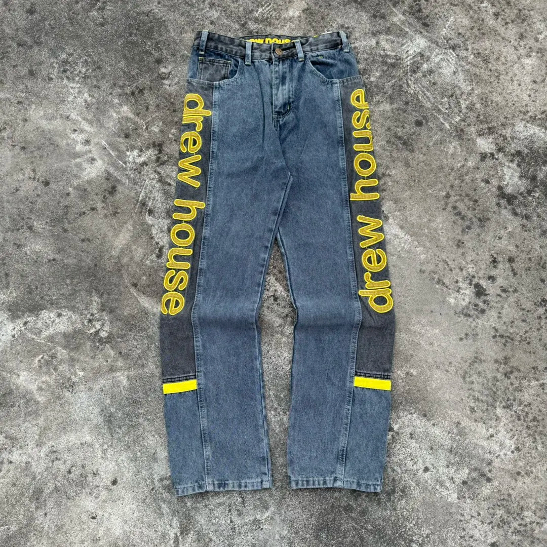 DREW HOUSE denim fabric is stitched with a special style of patchwork design jeans for men and women casual