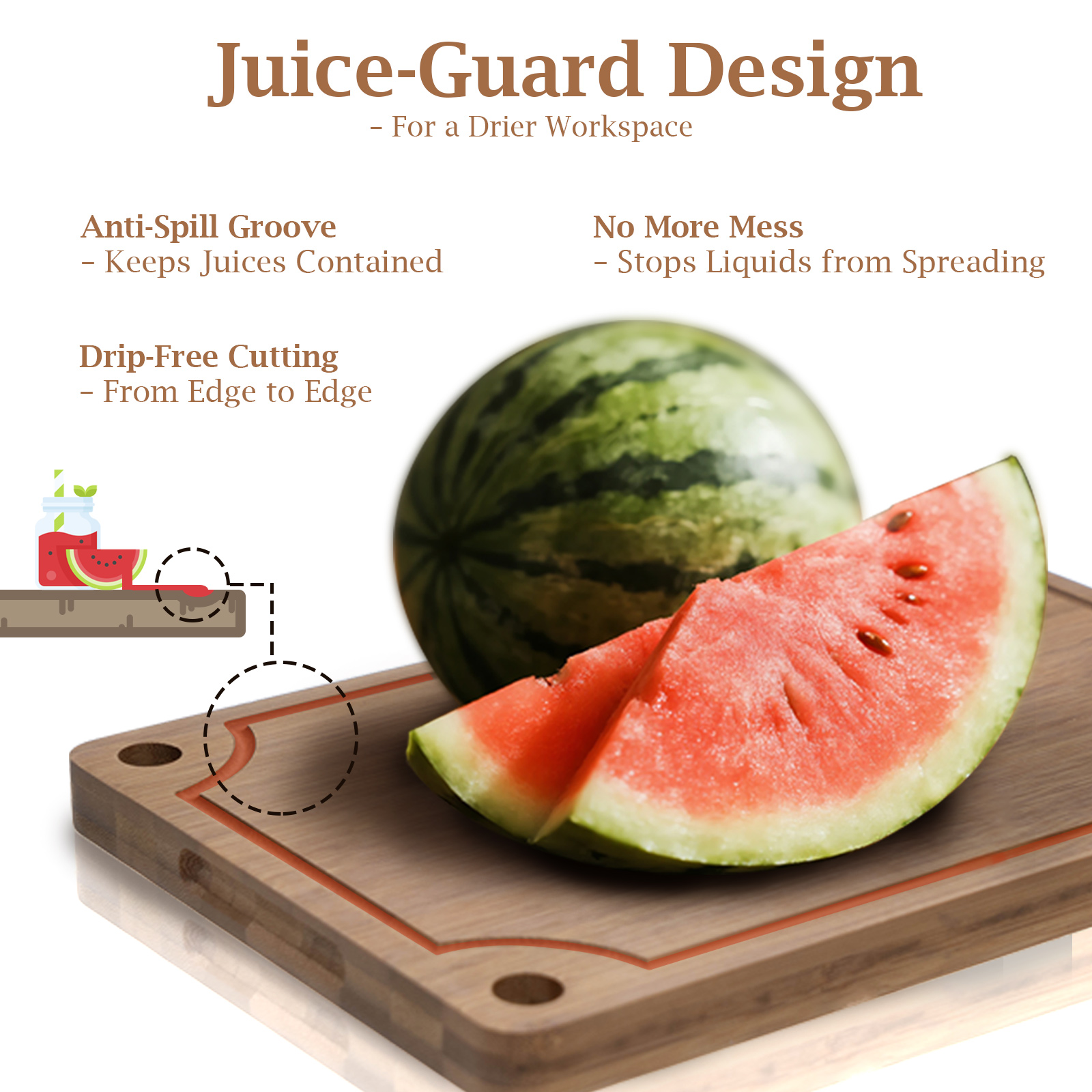 3-Piece Bamboo Cutting Board Set - Reversible with Juice Groove, Non-Slip Pads - for Meat, Vegetables, Cheese - Pre-Oiled Natural Wood - Kitchen Gift