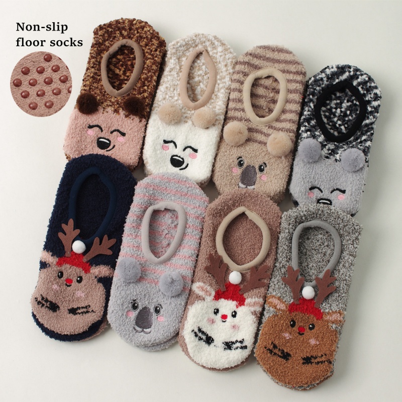 1 pair of anti slip floor socks, indoor socks, cartoon women's floor socks, non shedding fuzzy socks, winter women's boat socks
