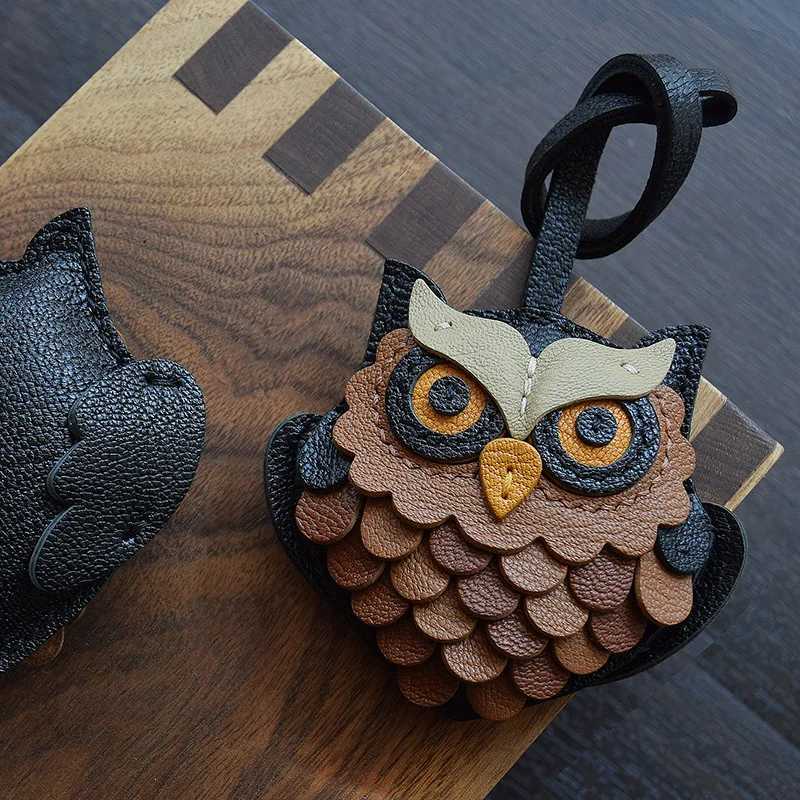 Genuine Leather Handmade Owl Bag Charm Pendant Sheepskin Keyring Hanging Ornament Backpack Handbag Schoolbag Purse Decoration Z250801