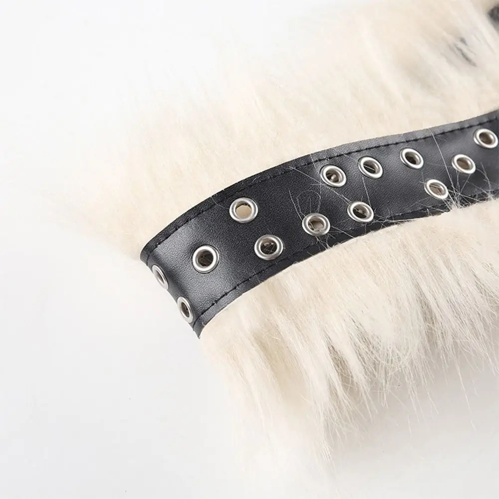 Punk PU Leather Fur Belt Y2K Metal Studded Plush Waist Chain Faux Fur Belts Furry Sexy Vintage Waistband Hiphop Jeans Belt 250814