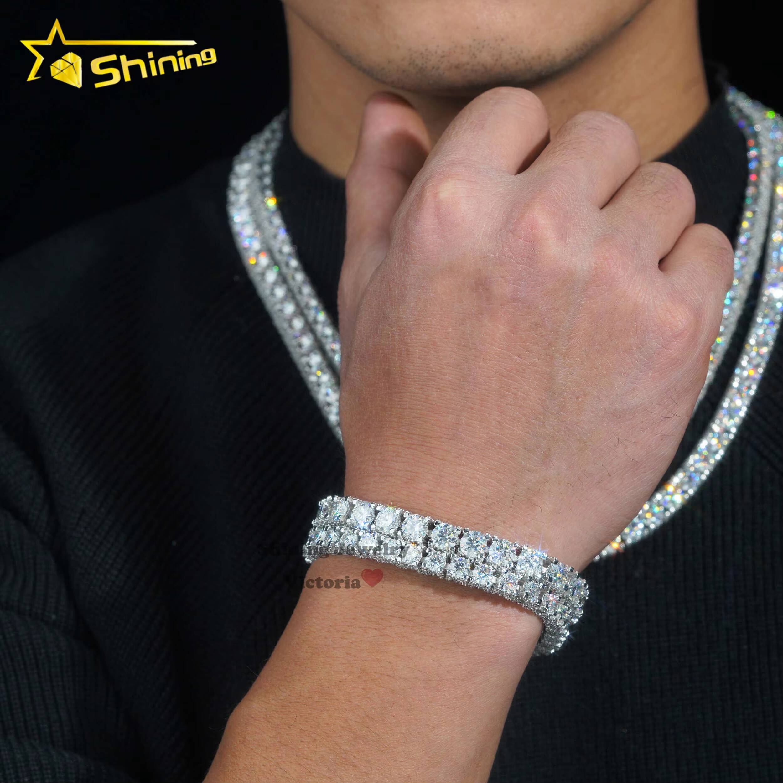 Fine Hip Hop Jewelry Handmade HIgh Quality 5mm 6.5mm 925 Sterling Silver Side Iced Round Moissanite Diamond Tennis Bracelet