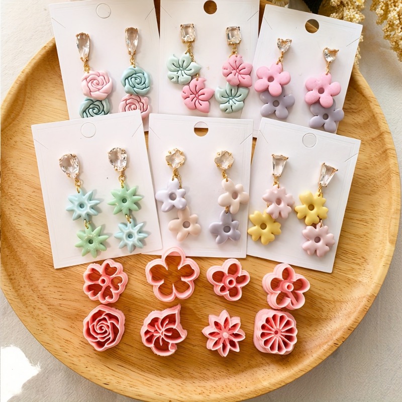 Floral Polymer Clay Cutters Set, Boho Floral Clay Cutters Kit, Petal Shaped Plastic Mini Clay Punch Tools for DIY Jewelry,Wreath Crafting - Polymer Cl