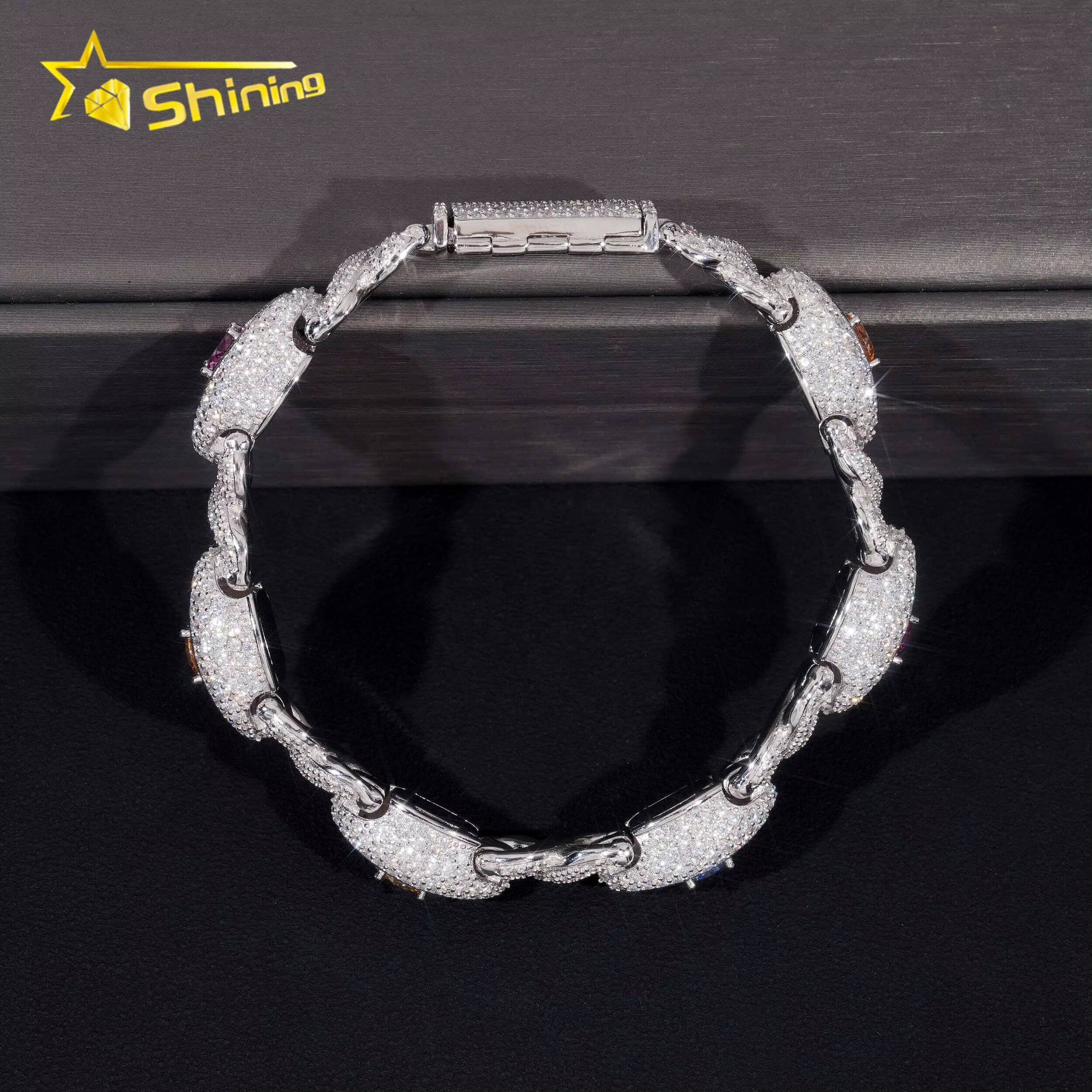 New Design Pass Diamond Tester Silver 925 Gold Plated Hip Hop Jewelry 12mm Big Eye Colored Custom Moissanite Cuban Link Bracelet