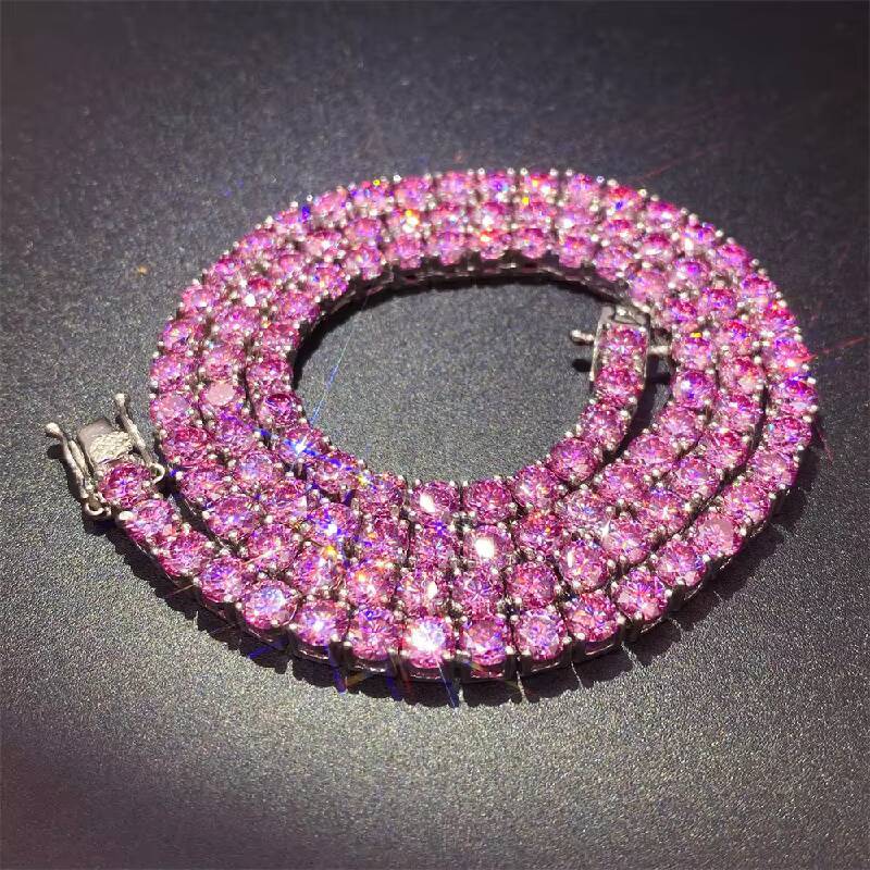 925 Silver European and American Cuban Necklace Hip Hop Real Gold Plating 4mm Zircon Tennis Chain