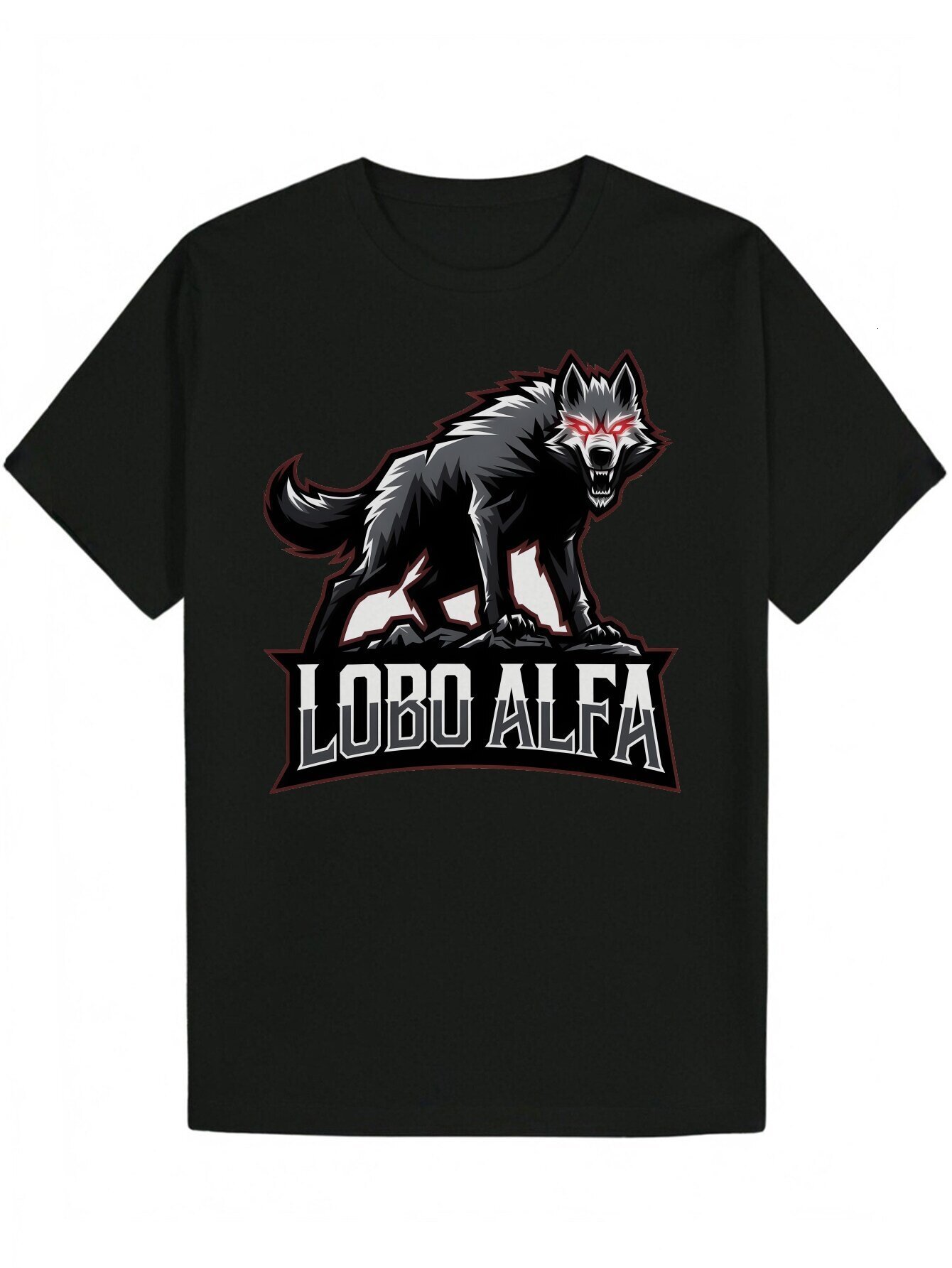 Men's Casual Crew Neck T-Shirt, 100% Polyester Knit Fabric, Regular Fit, with Lobo Alfa Wolf Pattern Print, Suitable for Summer T-Shirt