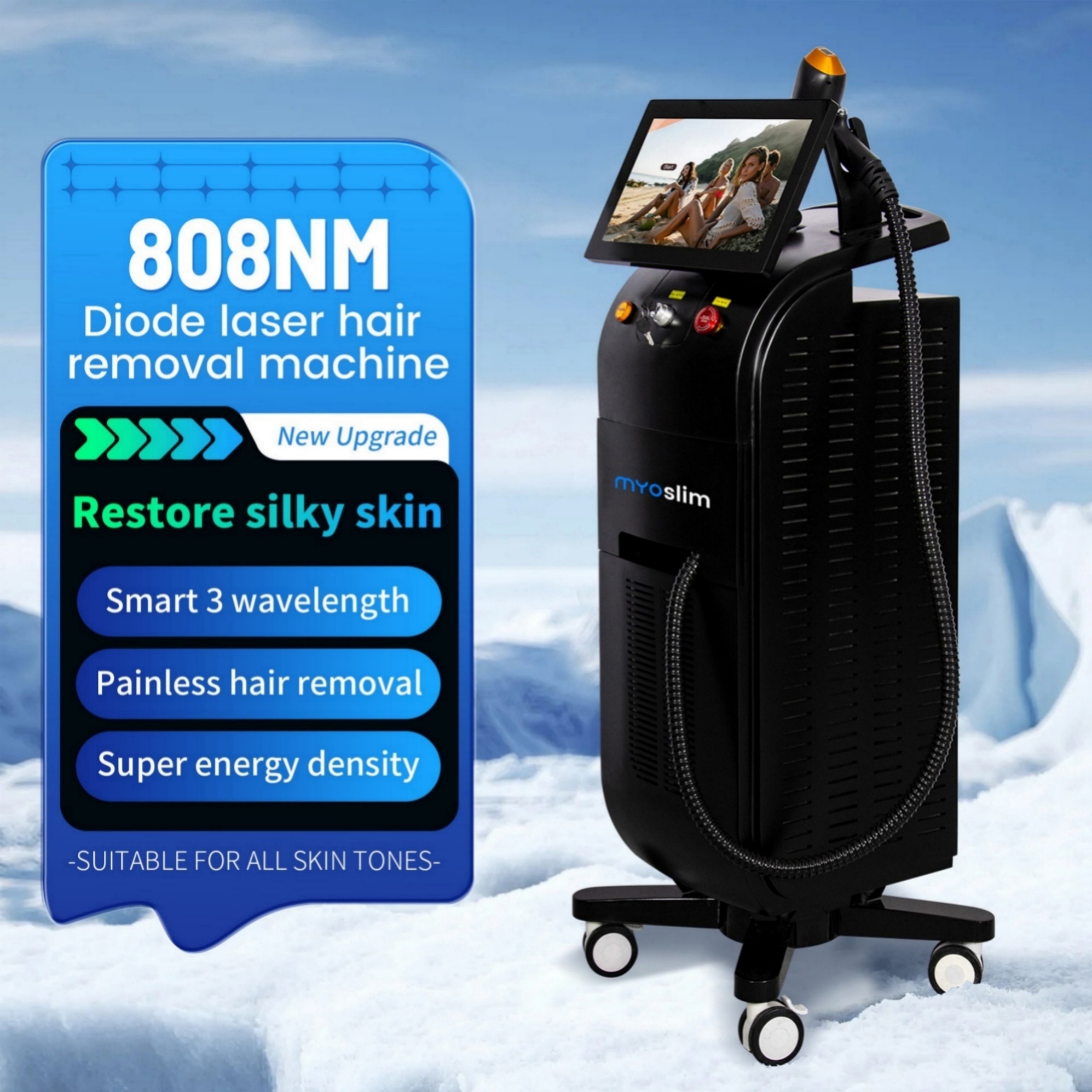 Fast Hair Removal Diode Laser Machine Ice Platinum Alexandrite 808nm Triple Wavelength Technology