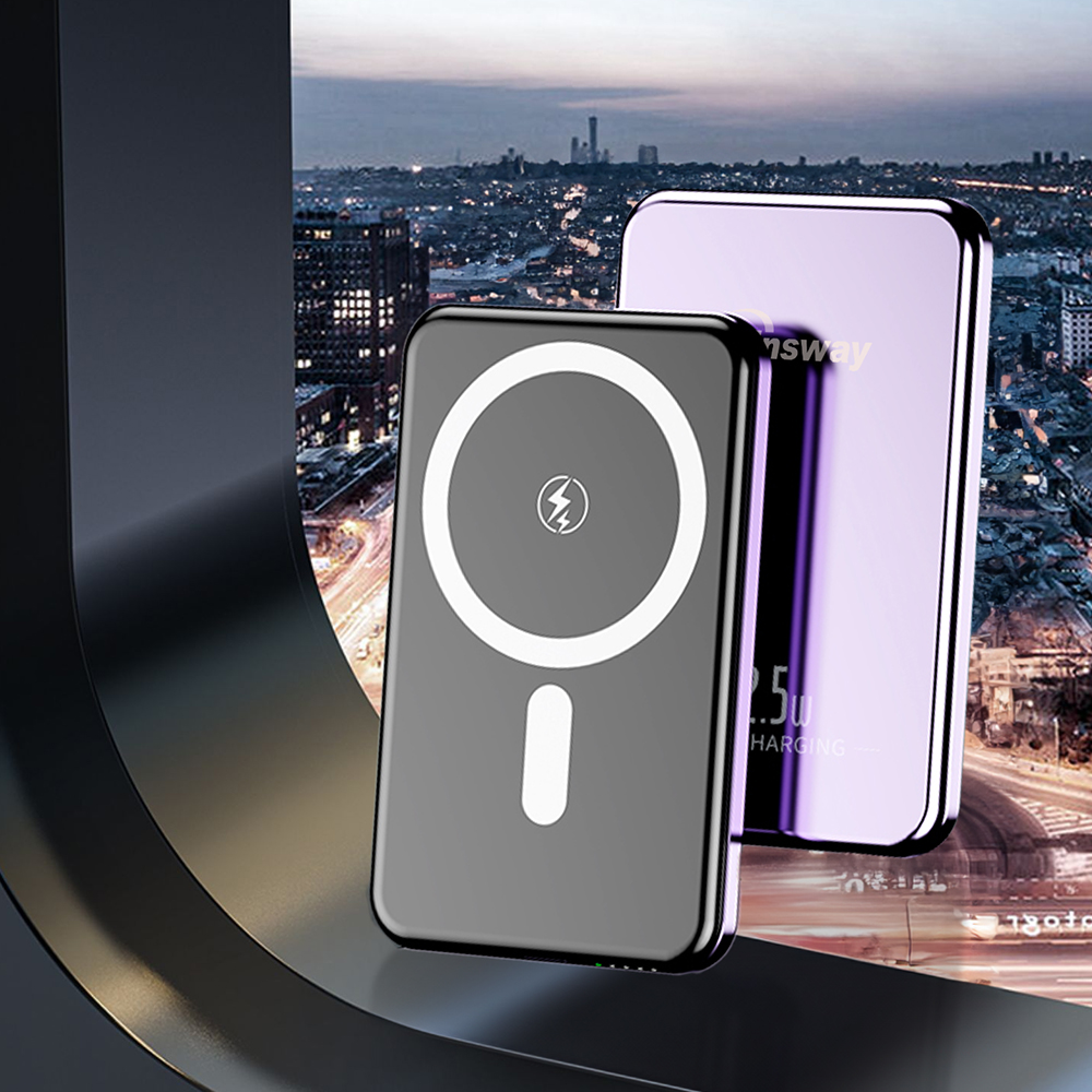 Winsway 5000mAh Ultra-Thin Magnetic Power Bank, 0.3-inch Mini Portable, 20W Fast Charging, Includes USB-C Charging Cable, Magnetic Stability