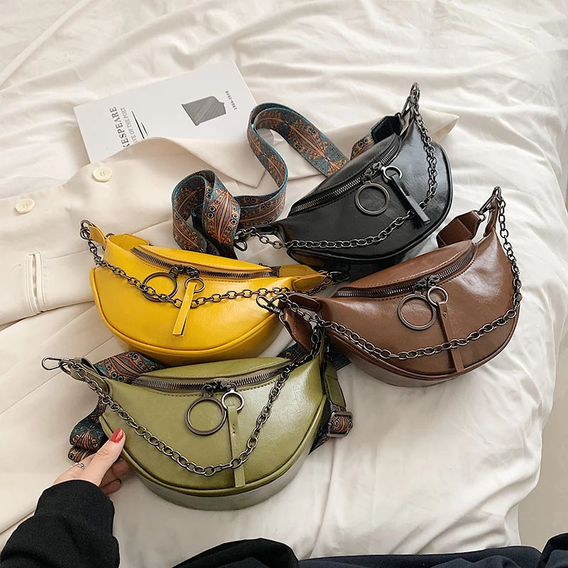 Fashion Saddle Waist Bag Fanny pack Leather Female Belt Bags Chain Handbag Purse Woman Retro Shoulder Crossbody Chest Bag 250731