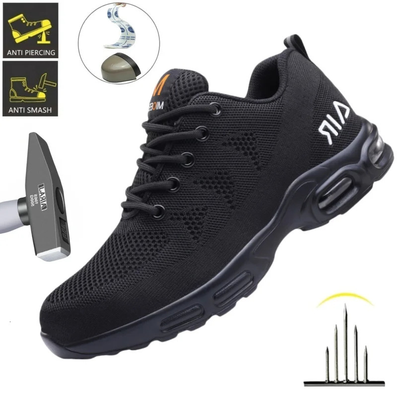 Safety Footwear Men Work Boots Lightweight Air Cushion Sneakers Puncture-Proof Work Shoes Indestructible Male Steel Toe Shoes 250731