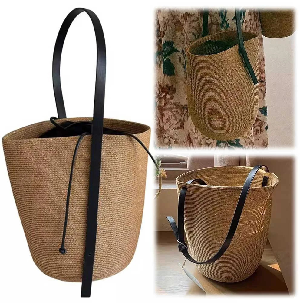 Woven Straw Bag for Women with Adjustable Strap Summer Beach Solid Small Tote Handbag Travel Shopping 250725