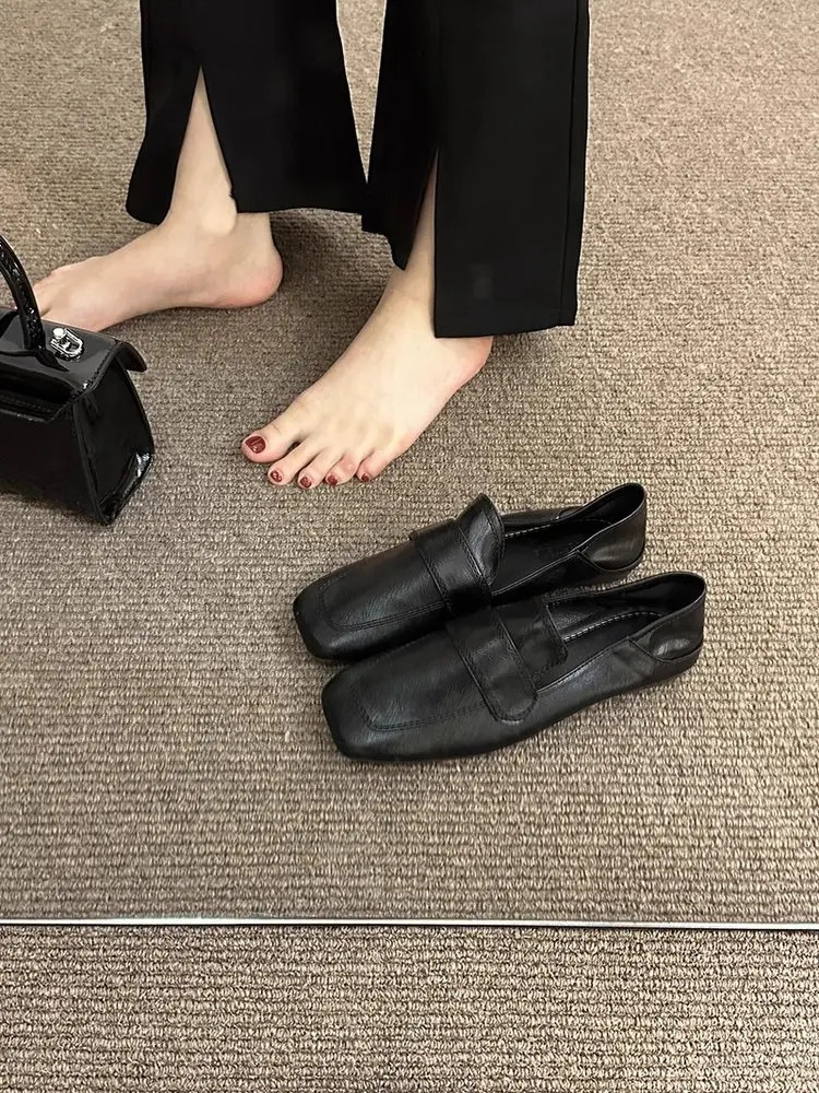 Selling French Retro Square-Toe Loafers for Women - Slip-On Comfortable Flats with Soft Sole Gentle Style Work Pumps 250731