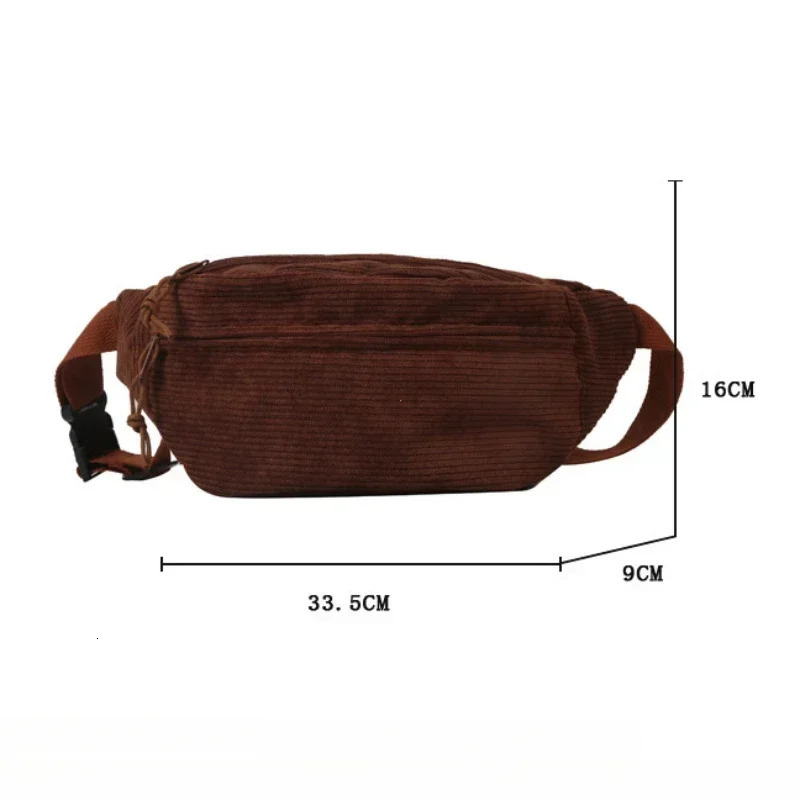 Corduroy Women Waist Bag Canvas Student Shoulder Crossbody Chest Bag Fanny Pack Fashion Phone Banana Female Bum Belt Bags 250731